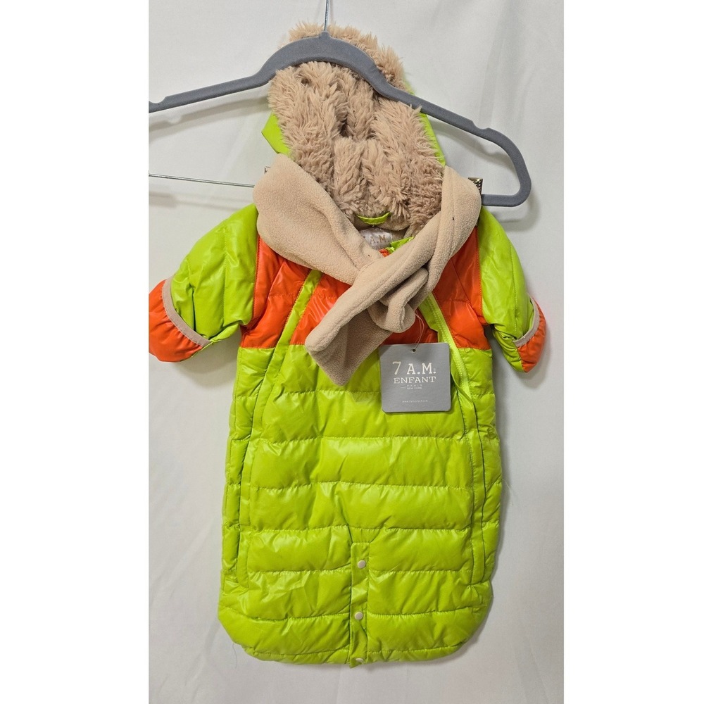7AM Enfant Doudoune snowsuit baby 0-3M neon green orange puffer bunting winter